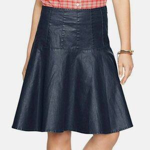 Ralph Lauren LRL Womens A-line Coated Cotton Skirt Sz 14 Indigo Lauren Jeans Co